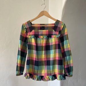 Marc Jacobs Gingham Plaid Top Blouse Rainbow Multi